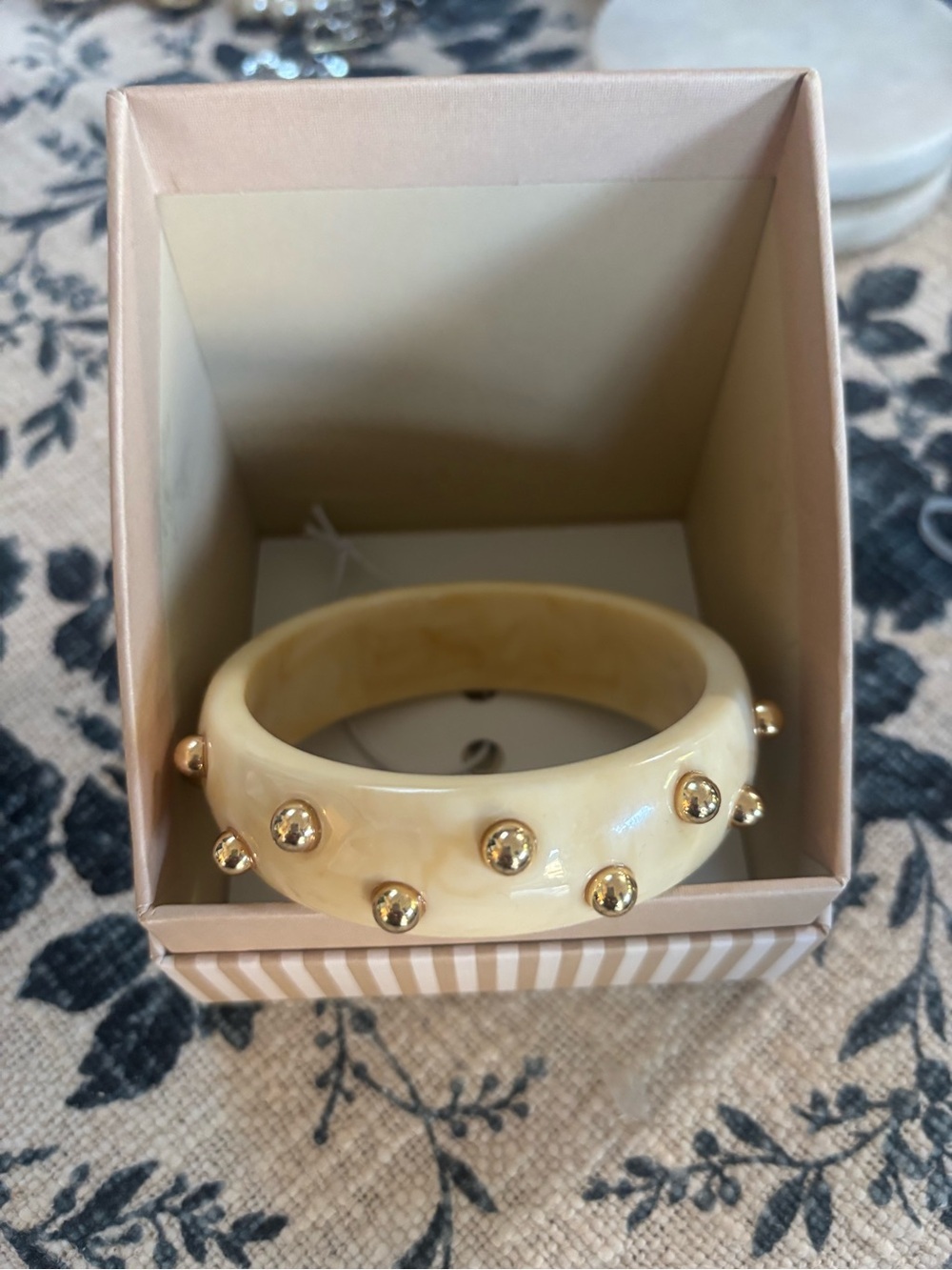 Ivory Studded Resin Bracelet with Gold Accents